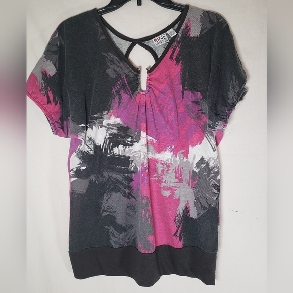 One Step Up Pink and Black Short Sleeve Shirt Sz 1X - Picture 4 of 9